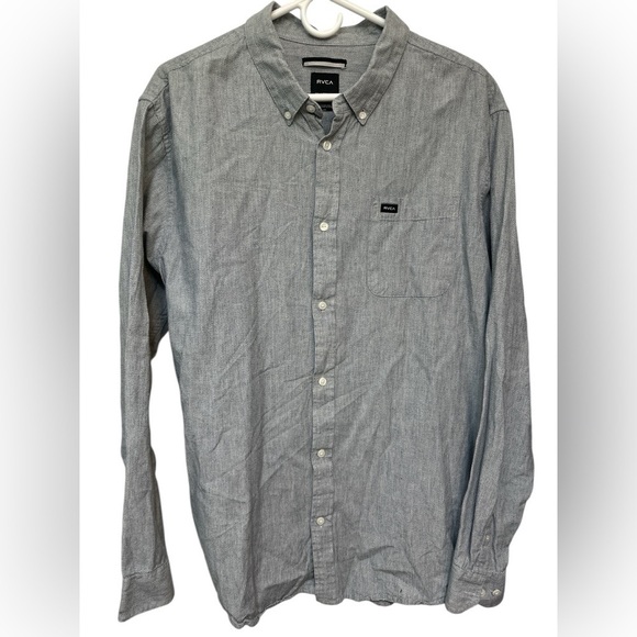 RVCA Mens Slim Fit Gray blue Long Sleeve Chest Pocket Button Up Shirt - Picture 1 of 5